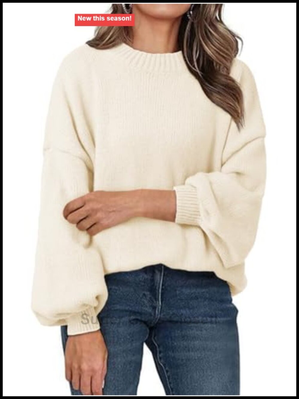 Oversized Chunky Knit Mock Neck Lantern Sleeve Sweater Pullover